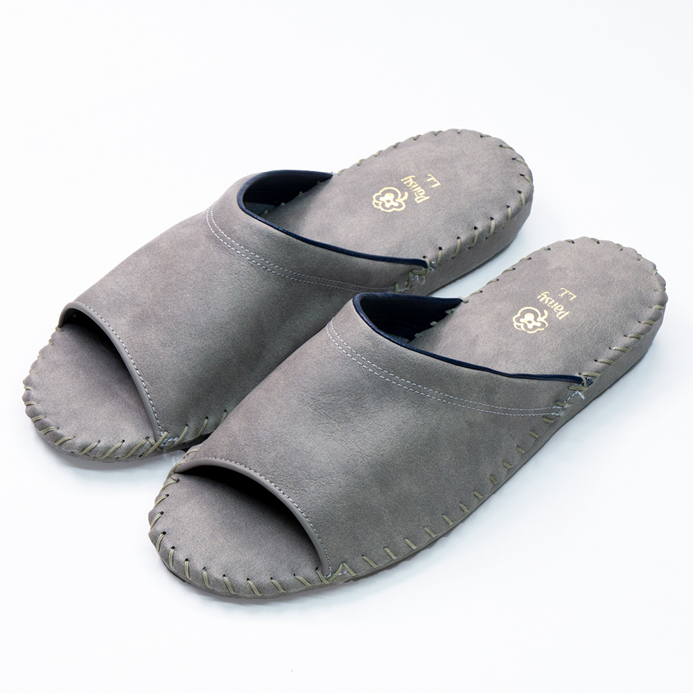 【PANSY】日本 經典款 男士手工防滑舒適柔軟皮革室內拖鞋 灰色 室內鞋 拖鞋 防滑拖鞋(9723)