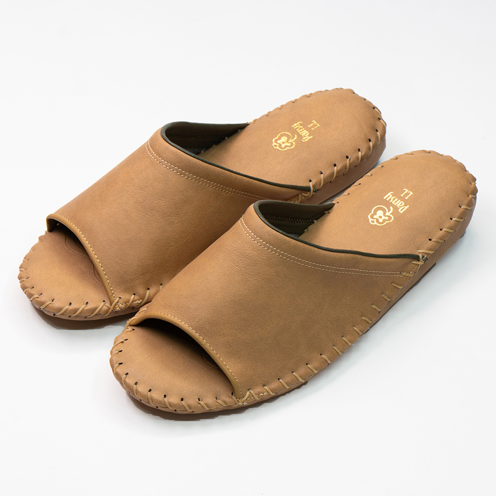 【PANSY】日本 經典款 男士手工防滑舒適柔軟皮革室內拖鞋 棕色 室內鞋 拖鞋 防滑拖鞋(9723)