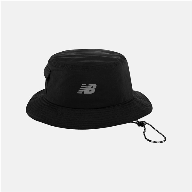 NEW BALANCE 漁夫帽 NB 黑色 反光LOGO 滑面 戶外 帽子 LAH41011BK