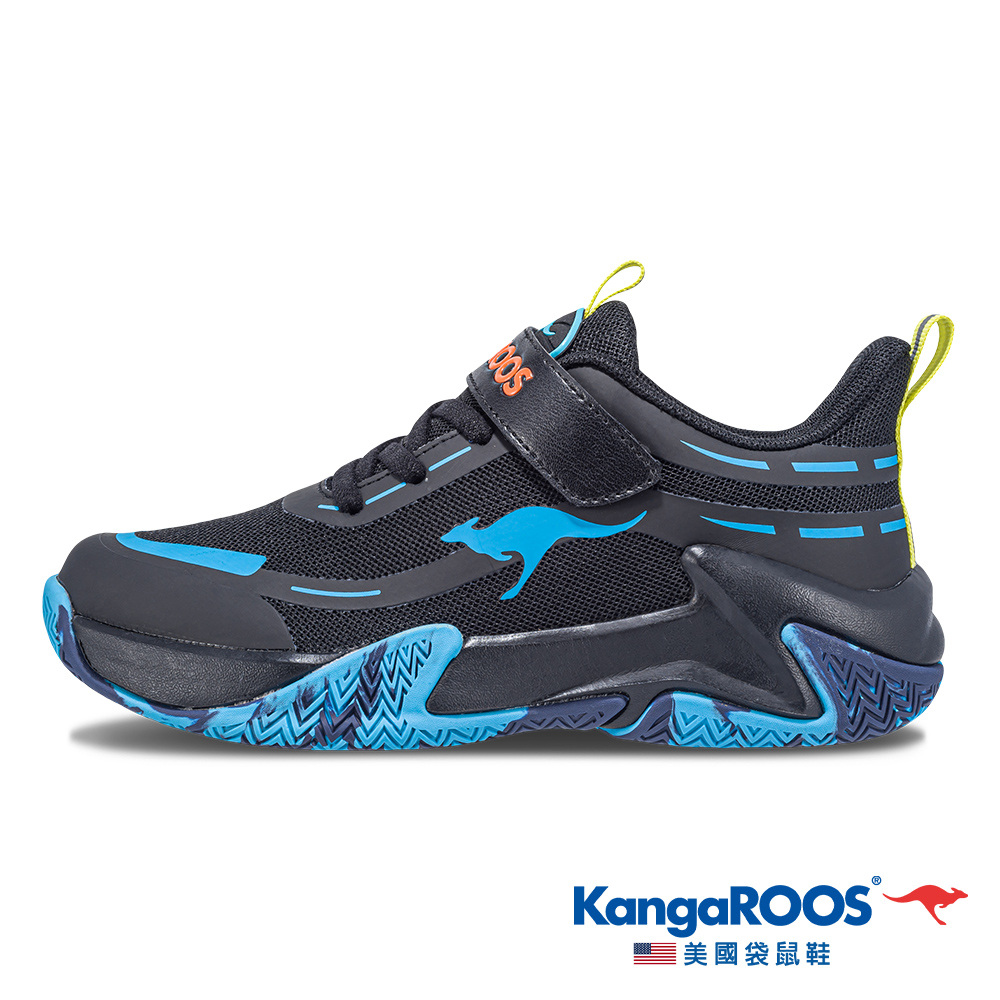 【KangaROOS 美國袋鼠鞋】童 FLASH 2 閃電大底運動童鞋 透氣支撐 避震緩衝(黑/藍-KK41290)