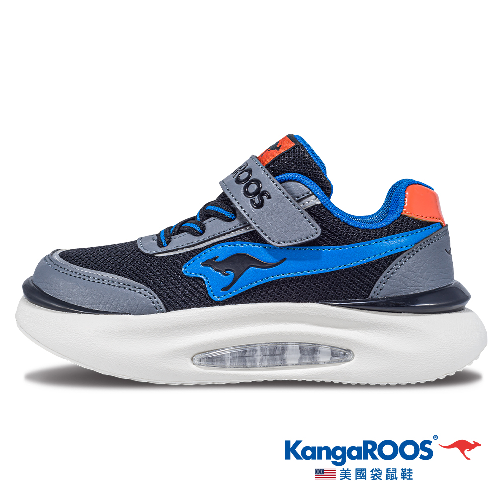 【KangaROOS 美國袋鼠鞋】童 BREAK 美式厚底貝果童鞋 暈染撞色 穩定支撐(黑/藍-KK41510)