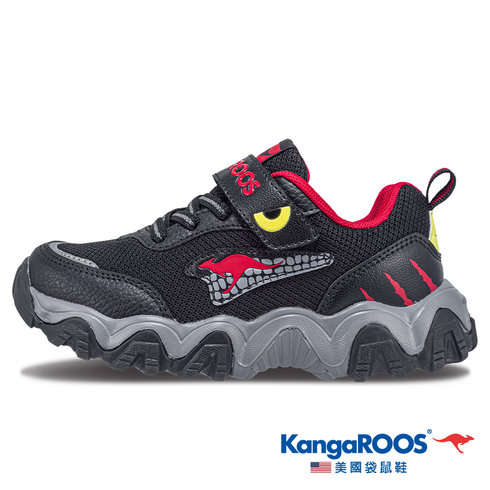 【KangaROOS 美國袋鼠鞋】童鞋 DINO 恐龍系鋸齒童鞋 緩震支撐 減壓鞋墊 (黑/紅-KK41330)