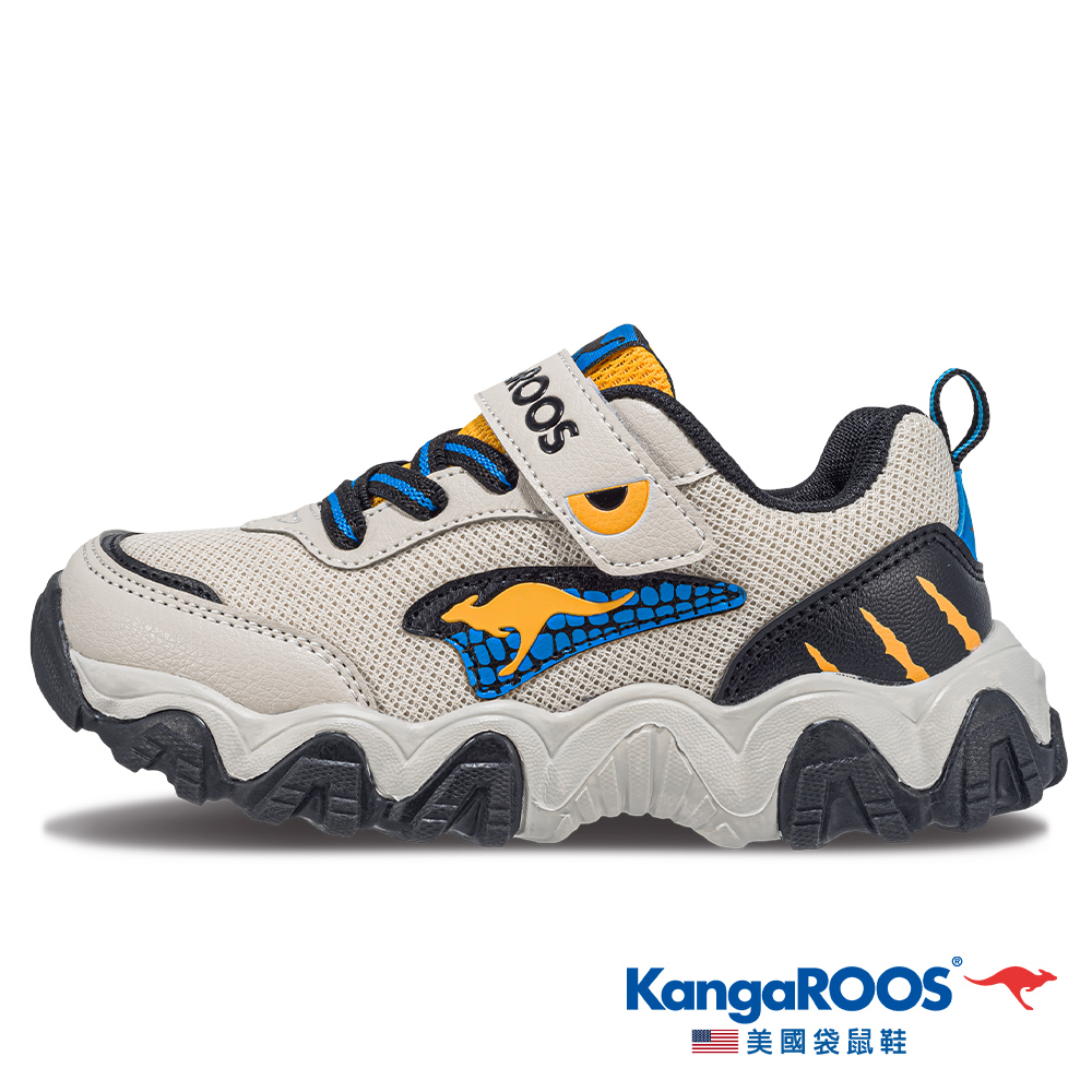 【KangaROOS 美國袋鼠鞋】童鞋 DINO 恐龍系鋸齒童鞋 緩震支撐 減壓鞋墊 (米/黃-KK41333)