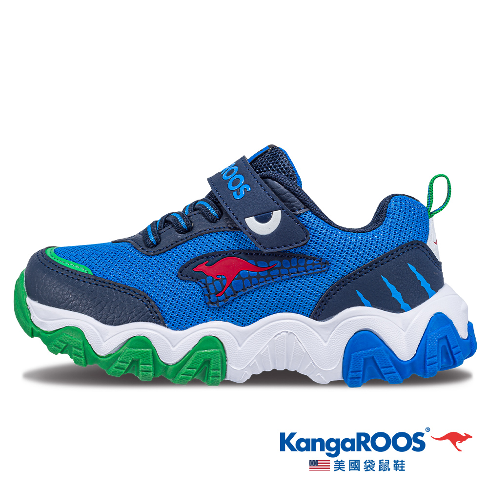 【KangaROOS 美國袋鼠鞋】童鞋 DINO 恐龍系鋸齒童鞋 緩震支撐 減壓鞋墊 (藍/綠-KK41336)