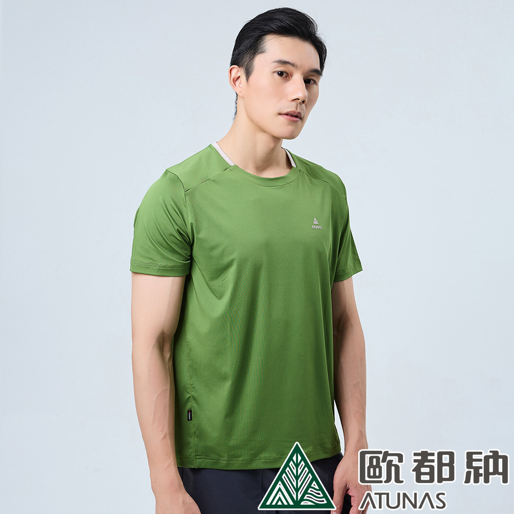 【ATUNAS 歐都納】男款POLARTEC POWER STRETCH短袖T恤 (A1TS2301M 霧綠/抗UV/彈性/排汗/快乾)