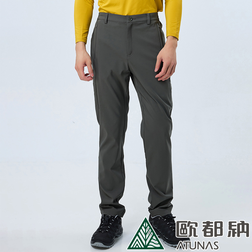 【ATUNAS 歐都納】男款SOFTSHELL薄刷彈性長褲 (A8PAEE16M 深橄綠/防潑水/保暖/透氣)