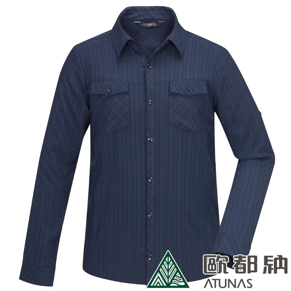 【ATUNAS 歐都納】男款涼感格子長短袖襯衫 (A1SH2402M 夜藍格/彈性/舒適/涼感)