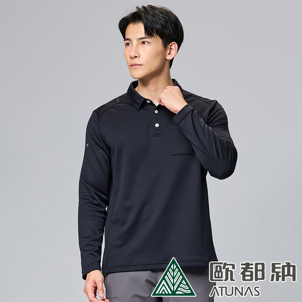 【ATUNAS 歐都納】男款排汗透氣長袖POLO衫A8PS2413M黑
