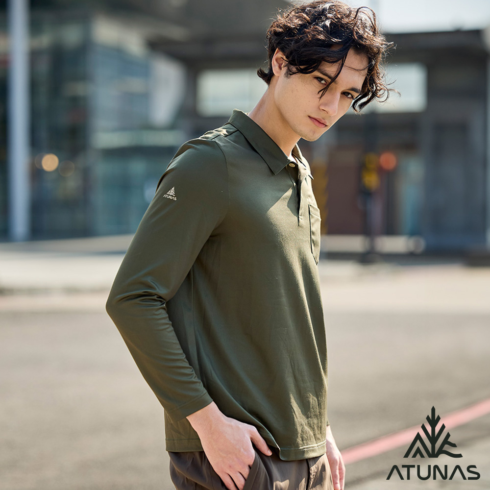 【ATUNAS 歐都納】 50週年限定 男款長袖排汗抗菌POLO衫A6PS2525M橄綠