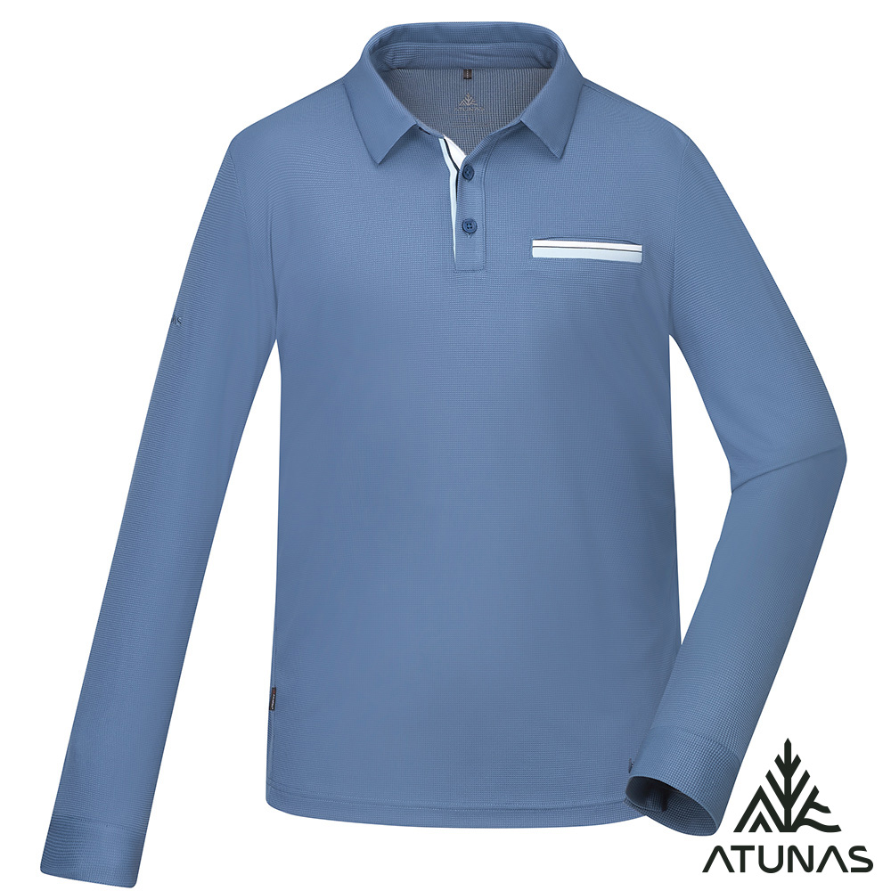 【ATUNAS 歐都納】男款POLARTEC POWER DRY長袖POLO衫A1PSGZ01M原力藍