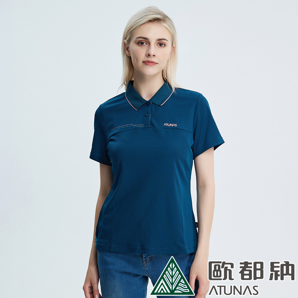 【ATUNAS 歐都納】女款POLARTEC短袖POLO衫(A1PS2202W 深藍/抗UV/快乾/吸濕排汗/透氣)