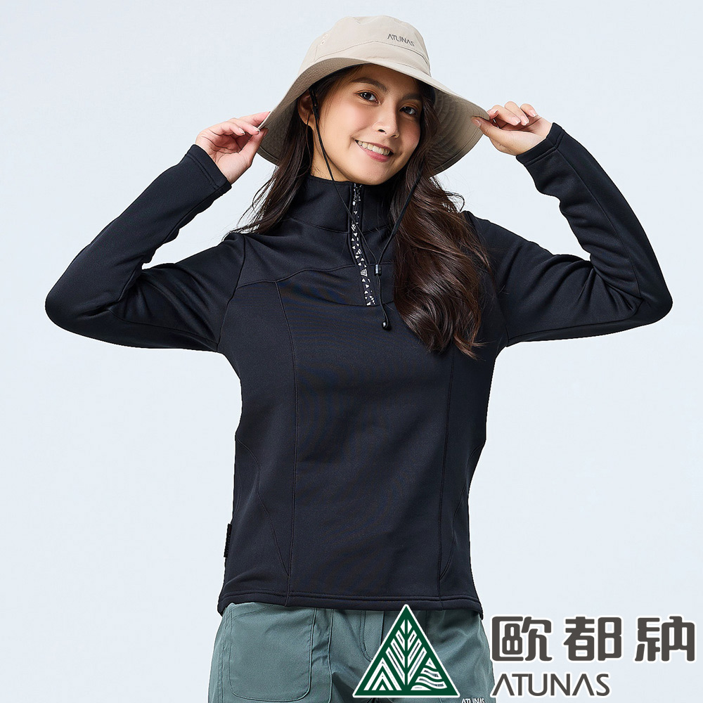 【ATUNAS 歐都納】女款POLARTEC POWER STRETCH保暖立領衫 (A1PS2319W 黑/抗UV/彈性/刷毛/透氣)