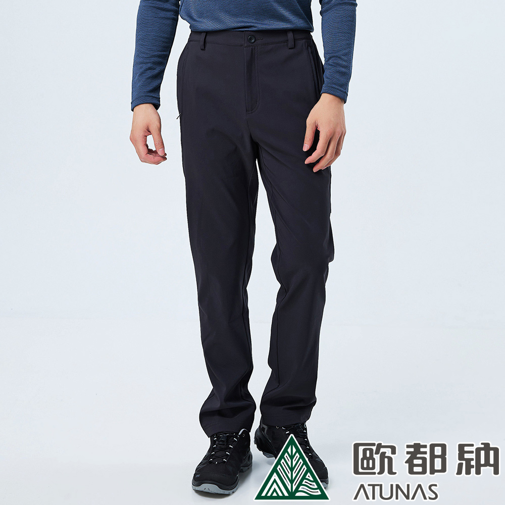 【ATUNAS 歐都納】男款SOFTSHELL薄刷彈性長褲 (A8PAEE16M 黑/防潑水/保暖/透氣)