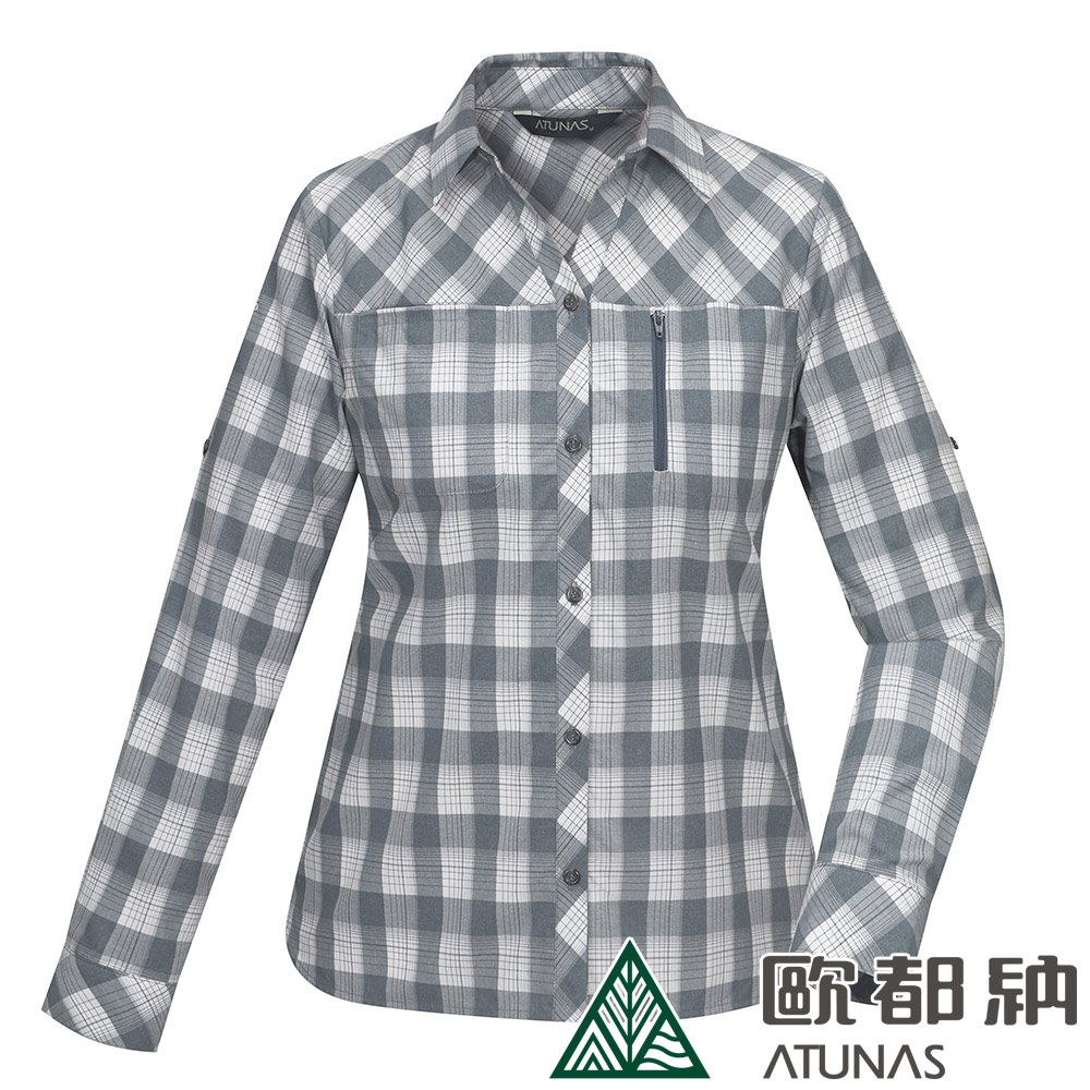【ATUNAS 歐都納】女款格子長短袖襯衫 (A1SH2403W 灰白格/防曬/舒適)