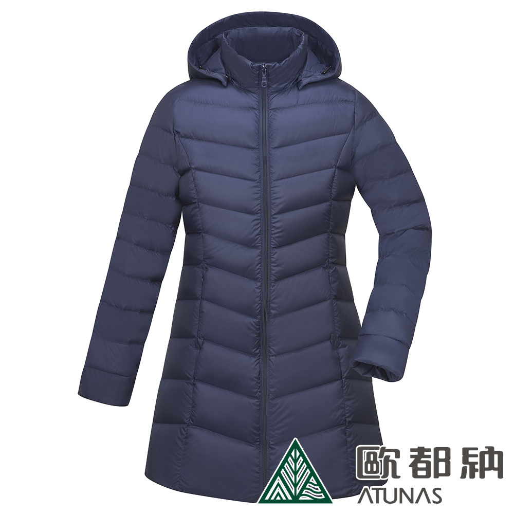 【ATUNAS 歐都納】女款都會中長版輕量羽絨保暖外套A1GA2415W深藍