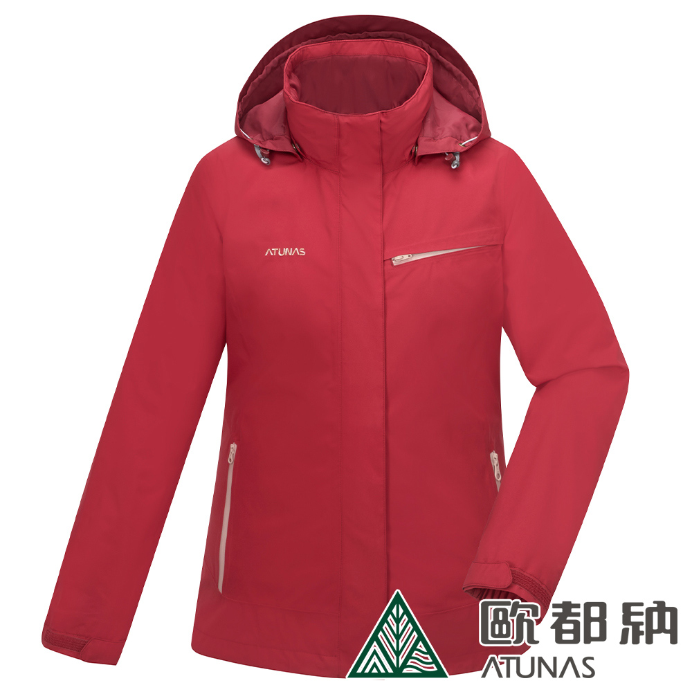 【ATUNAS 歐都納】女款樂遊戶外2L GORE-TEX+羽絨兩件式外套A1GT2504W緋紅