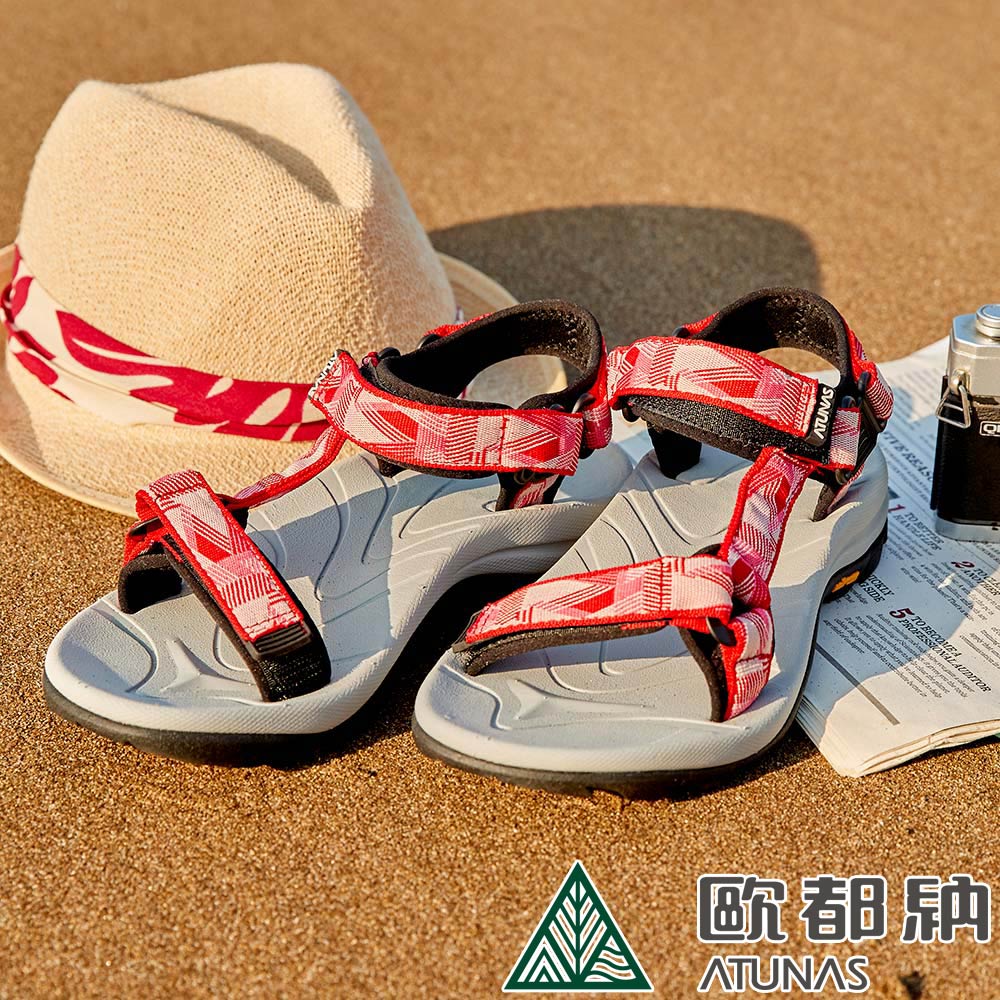 【ATUNAS 歐都納】女款暢遊天地減震織帶涼鞋 (A1GCCC03 珊瑚紅/抗菌/Vibram鞋底)