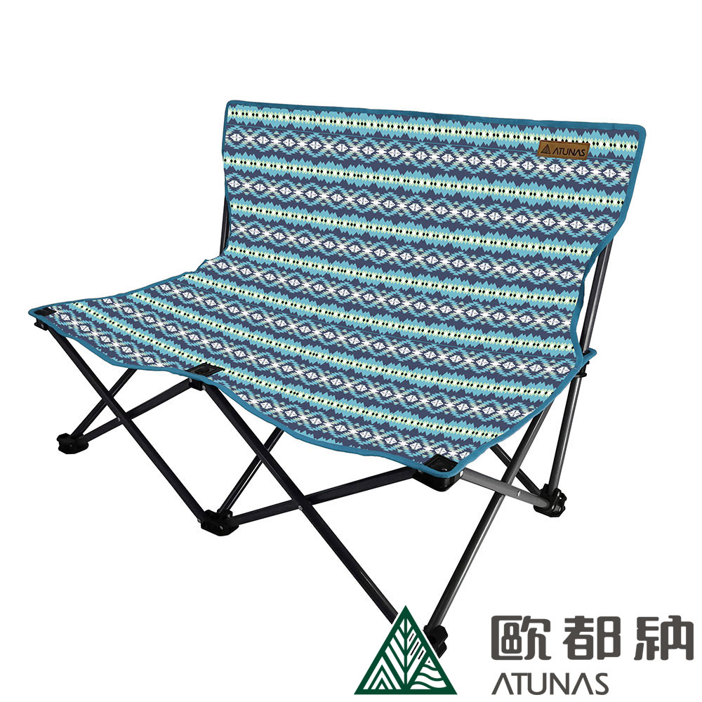 【ATUNAS 歐都納】圖騰雙人折疊情人椅 (A1CDCC08 圖騰藍/低座椅型/免組裝)