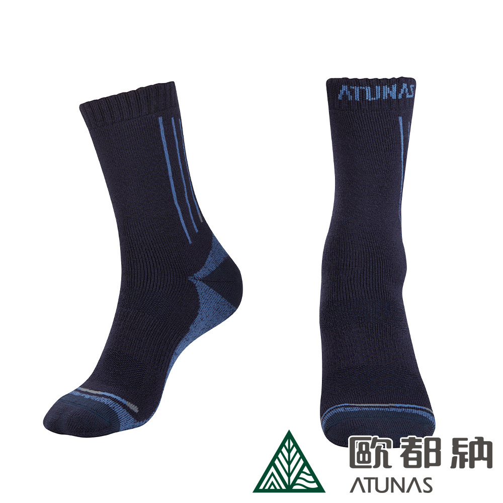 【ATUNAS 歐都納】中筒羊毛登山襪 (A1ASCC02N 藍黑/抗菌/保暖/舒適/美麗諾羊毛)