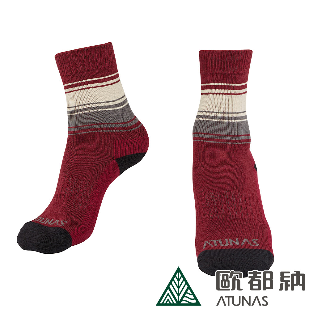 【ATUNAS 歐都納】中筒厚底羊毛襪 (A1ASDD02N 暗紅/抗菌/保暖/舒適)