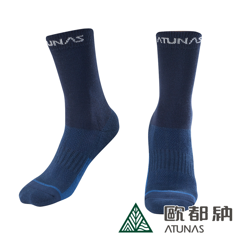【ATUNAS 歐都納】中筒厚底羊毛襪 (A1ASEE03N 深海藍/抑菌/抗臭/恆溫/吸濕排汗)