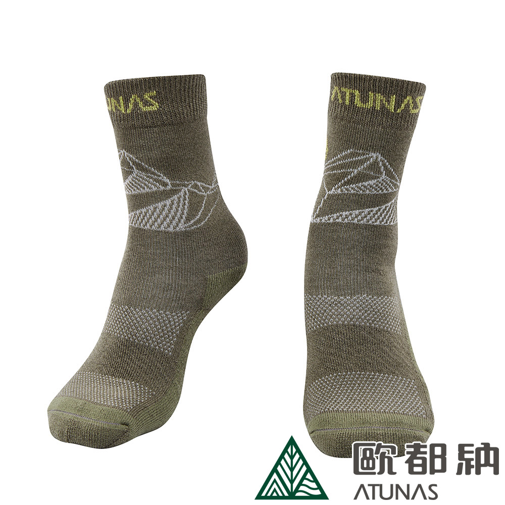 【ATUNAS 歐都納】中筒厚底羊毛襪 (A1ASEE04N 灰褐/抑菌/抗臭/恆溫/吸濕排汗)