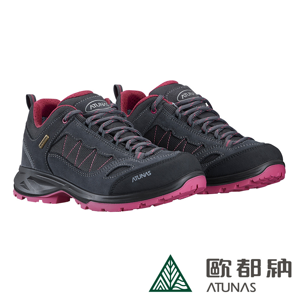 【ATUNAS 歐都納】低筒健行鞋 (A1GCEE15N 黑/桃紅/耐磨/透氣/寬楦)