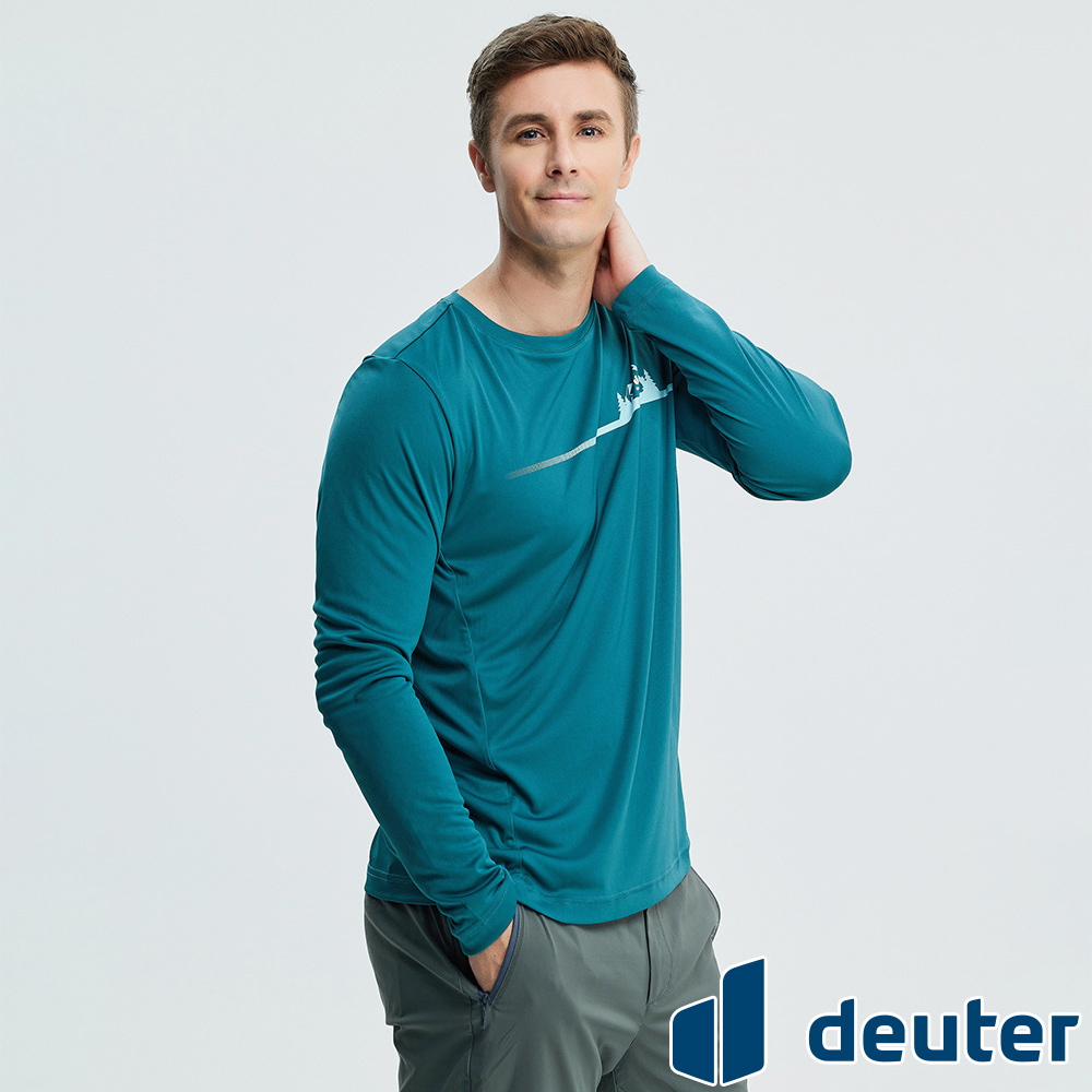 【德國deuter】男款DEUTER長袖T恤 (DE-T2203M 珐瑯綠/排汗/透氣)