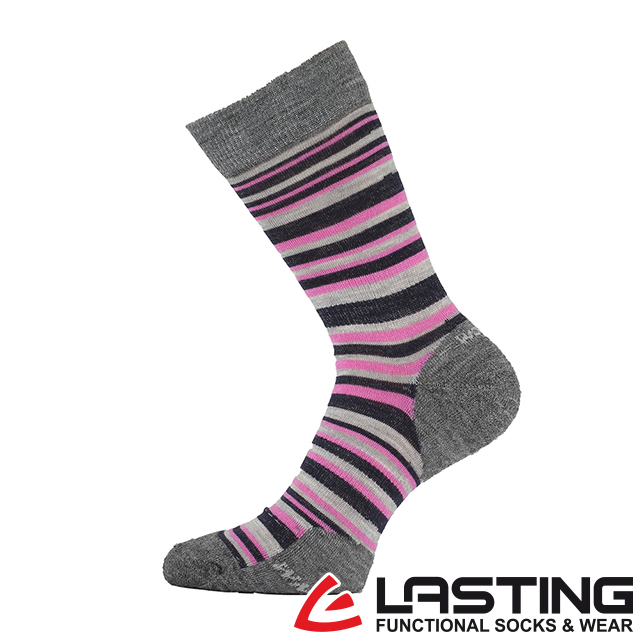 【LASTING 捷克】女款羊毛中筒襪(LT-WWL 粉灰條/透氣/舒適/保暖/雙溫感/美麗諾)