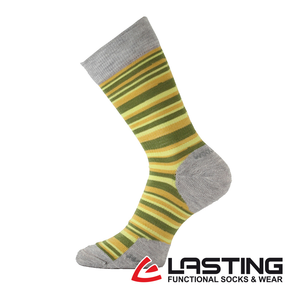 【LASTING 捷克】女款羊毛中筒襪 (LT-WWL 黃綠條/透氣/保暖/排汗/舒適/美麗諾)