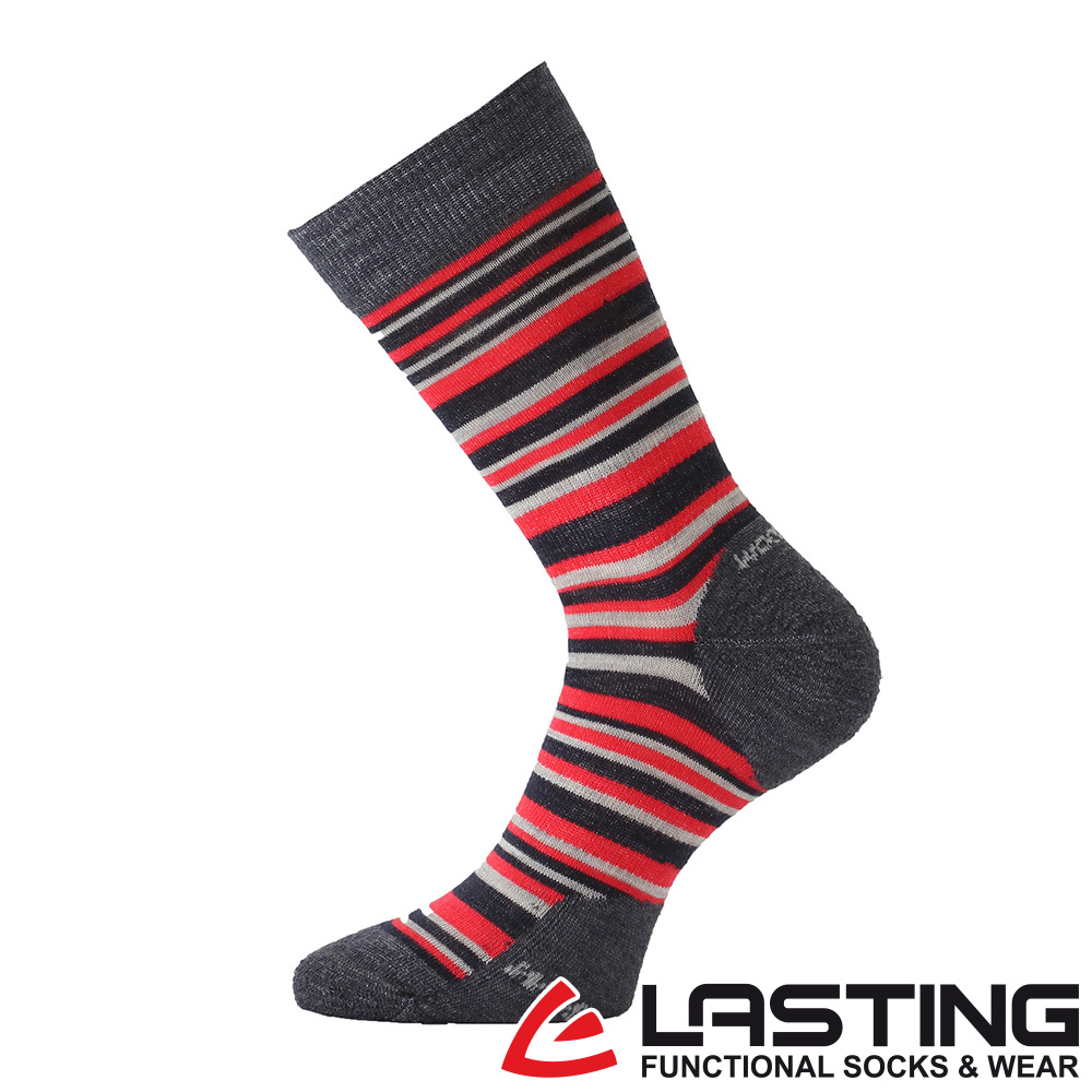 【LASTING 捷克】中筒羊毛襪 (LT-WPL 紅藍條/透氣/保暖/排汗/舒適/美麗諾)