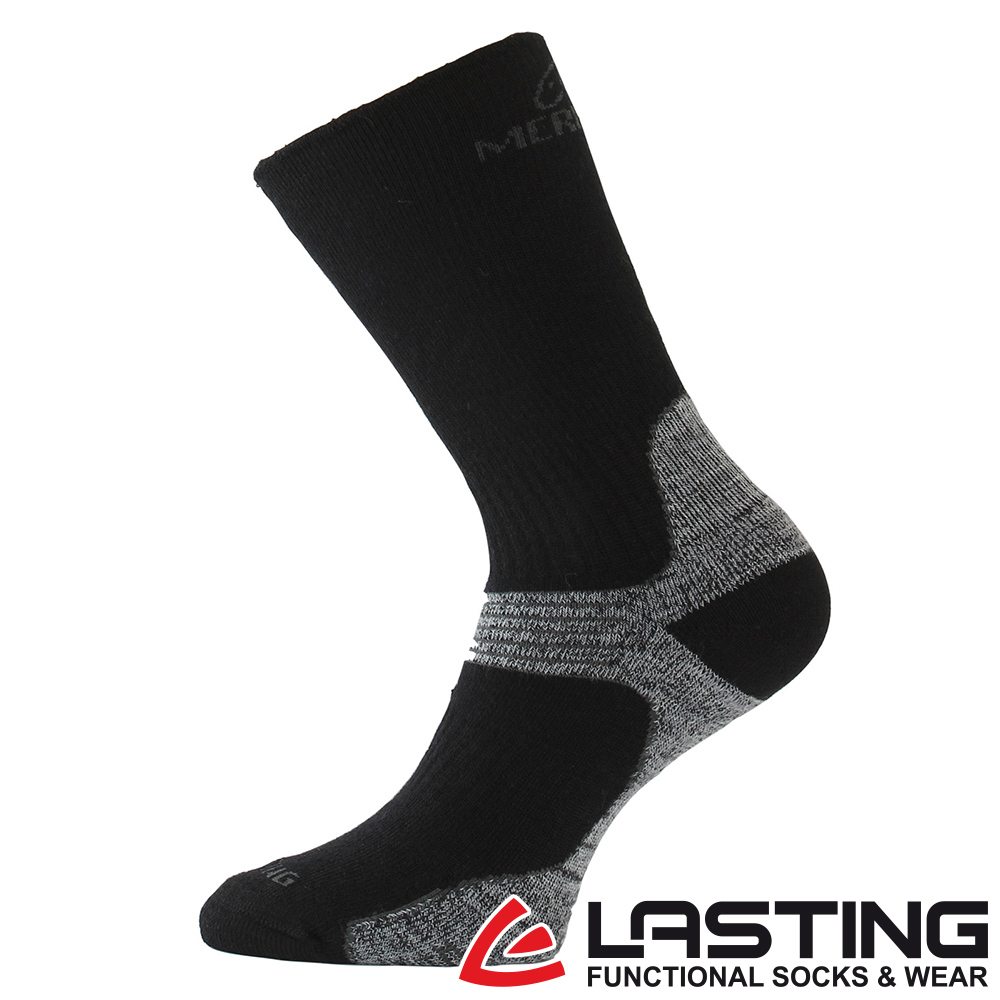 【LASTING 捷克】厚中筒健行羊毛襪 (LT-WSB 黑灰/透氣/舒適/保暖/排汗/美麗諾)