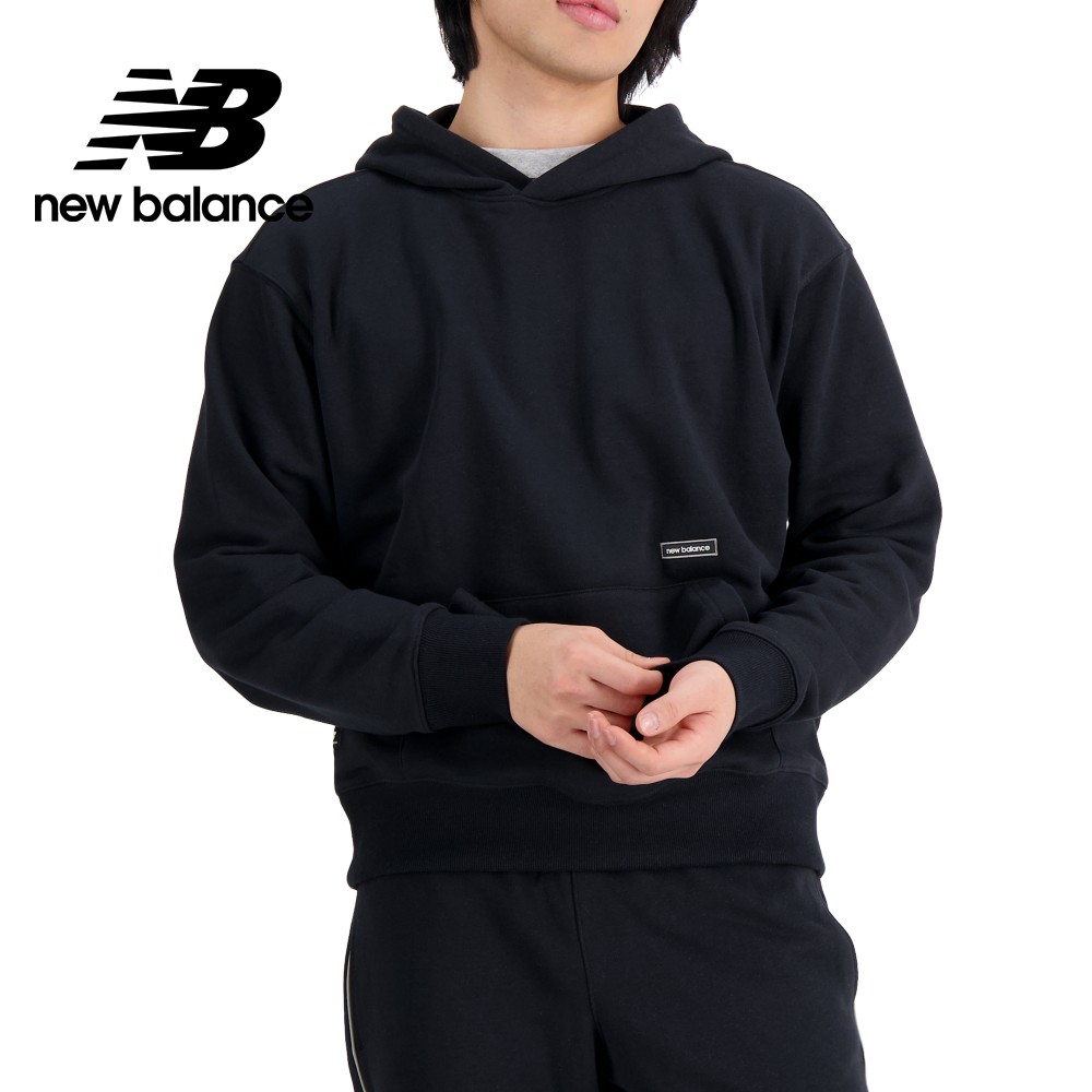 [New Balance簡約LOGO棉質連帽長袖上衣_男性_黑色_MT33540BK