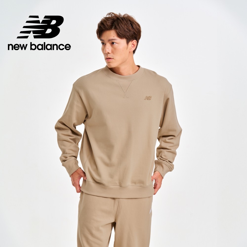 【New Balance】螺紋拼接棉質長袖上衣_男性_卡其色_MT41506SOT