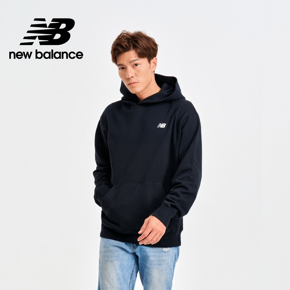【New Balance】螺紋拼接連帽長袖上衣_男性_黑色_MT41534BK