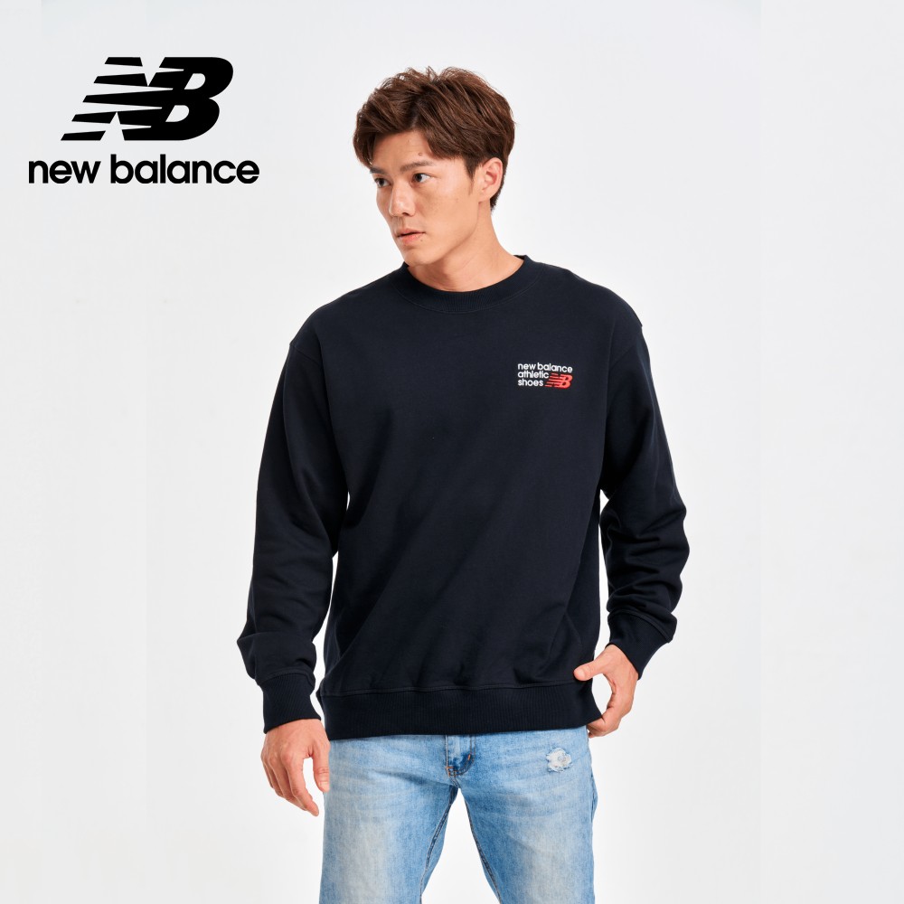 【New Balance】刺繡標語長袖上衣_男性_黑色_MT41547BK