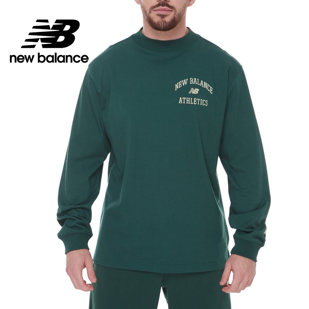【New Balance】學院風LOGO長袖上衣 男性 綠色 MT33552NWG