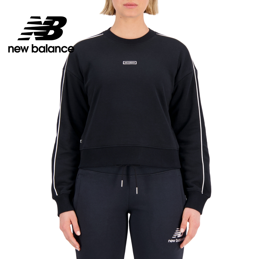【New Balance】落肩撞色滾邊長袖上衣_女性_黑色_WT33530BK