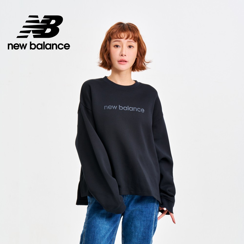 【New Balance】前短後長太空棉長袖上衣_女性_黑色_WT41556BK