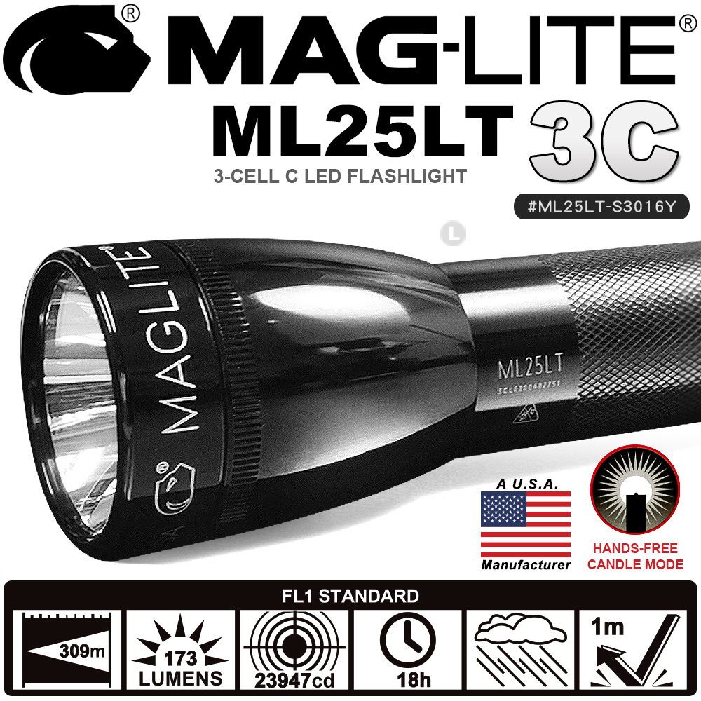 MAG-LITE ML25LT 3C LED 手電筒-黑色