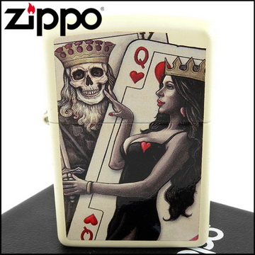 【ZIPPO】美系~Skull King Queen Beauty-撲克骷髏國王與皇后設計