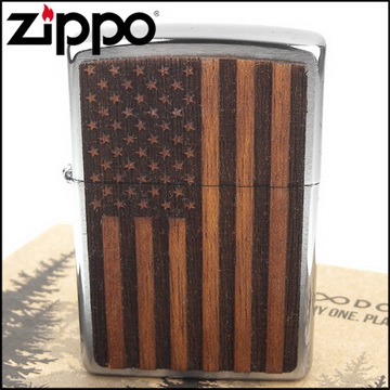 【ZIPPO】美系~American Flag-美國國旗圖案-桃花心木貼片打火機
