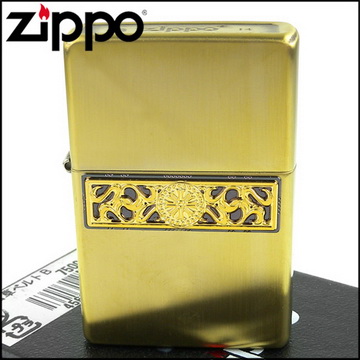 【ZIPPO】日系~Bottomz Up-唐草圖案-頂部Logo刻印加工打火機(銅古美款)