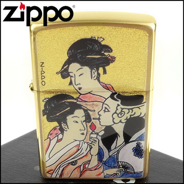 【ZIPPO】日系~浮世繪-當時三美人之風中女郎-金箔和柄加工打火機