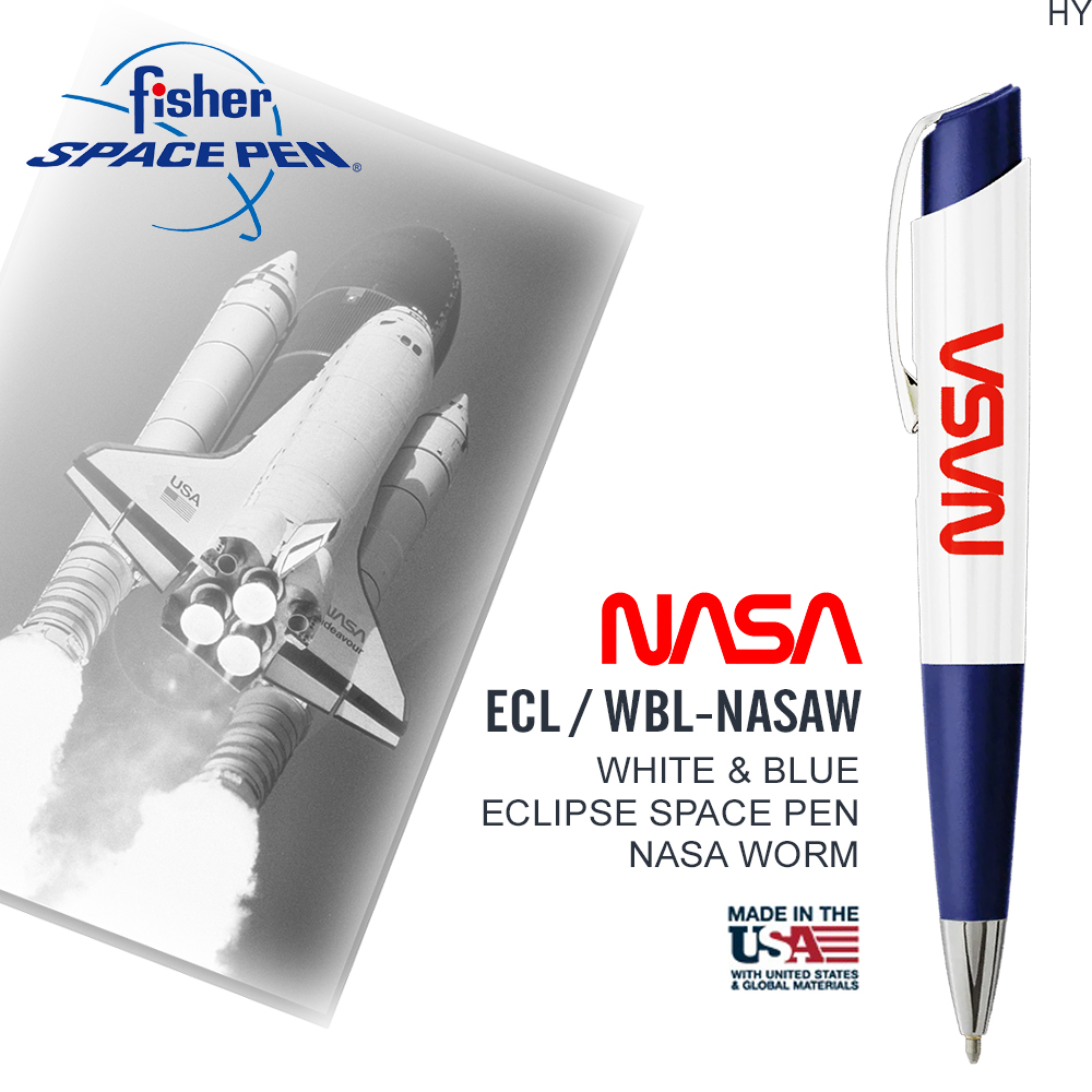 Fisher Space Pen NASA WORM徽章系列﹧ White & Blue 白藍 Eclipse 太空筆#ECL/WBL-NASAW