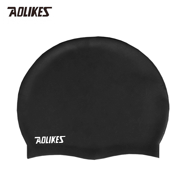 Aolikes 柔軟舒適護耳彈性矽膠成人泳帽 黑