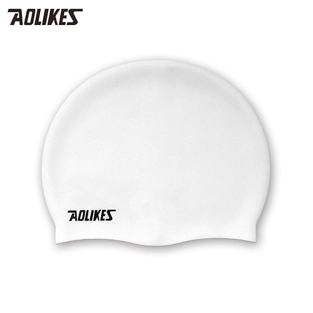 Aolikes 柔軟舒適護耳彈性矽膠成人泳帽 白