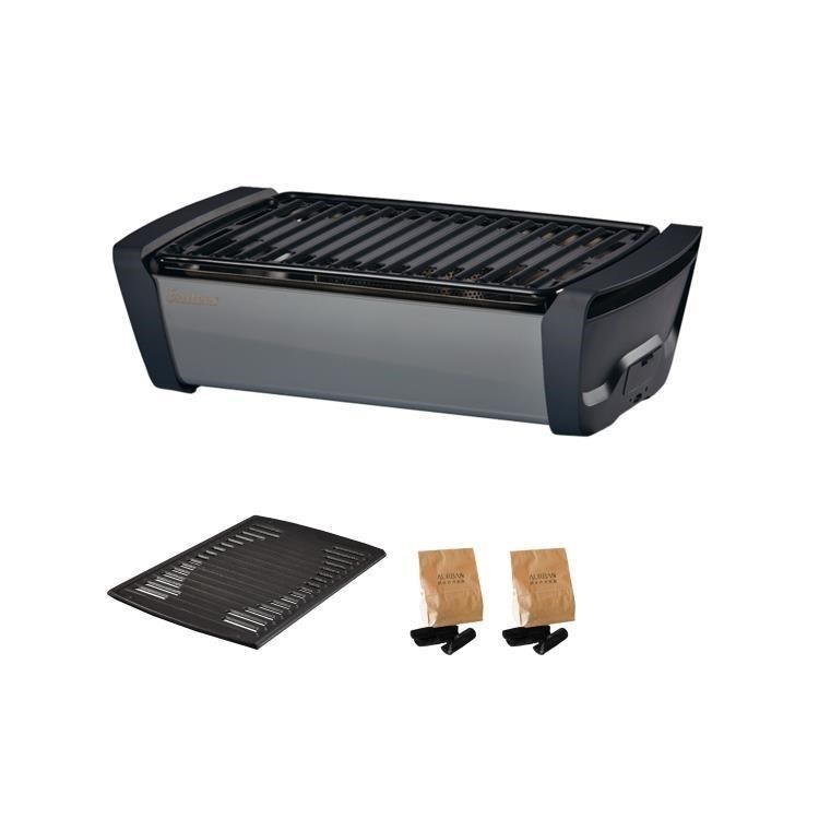 【德國Enders】桌面式木炭烤肉爐(3色任選) 附雙烤盤(鑄鐵、搪瓷)+紅木炭2包