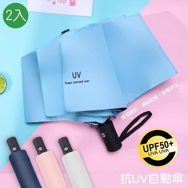 【藻土屋】質感抗UV摺疊自動傘(黑膠/防曬/安全/降溫黑膠8骨傘) 2入