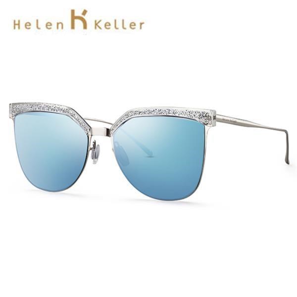 【SUNS】Helen Keller 時尚偏光墨鏡 光芒奢華水晶眉型框 渡藍膜+透明框(H8627)